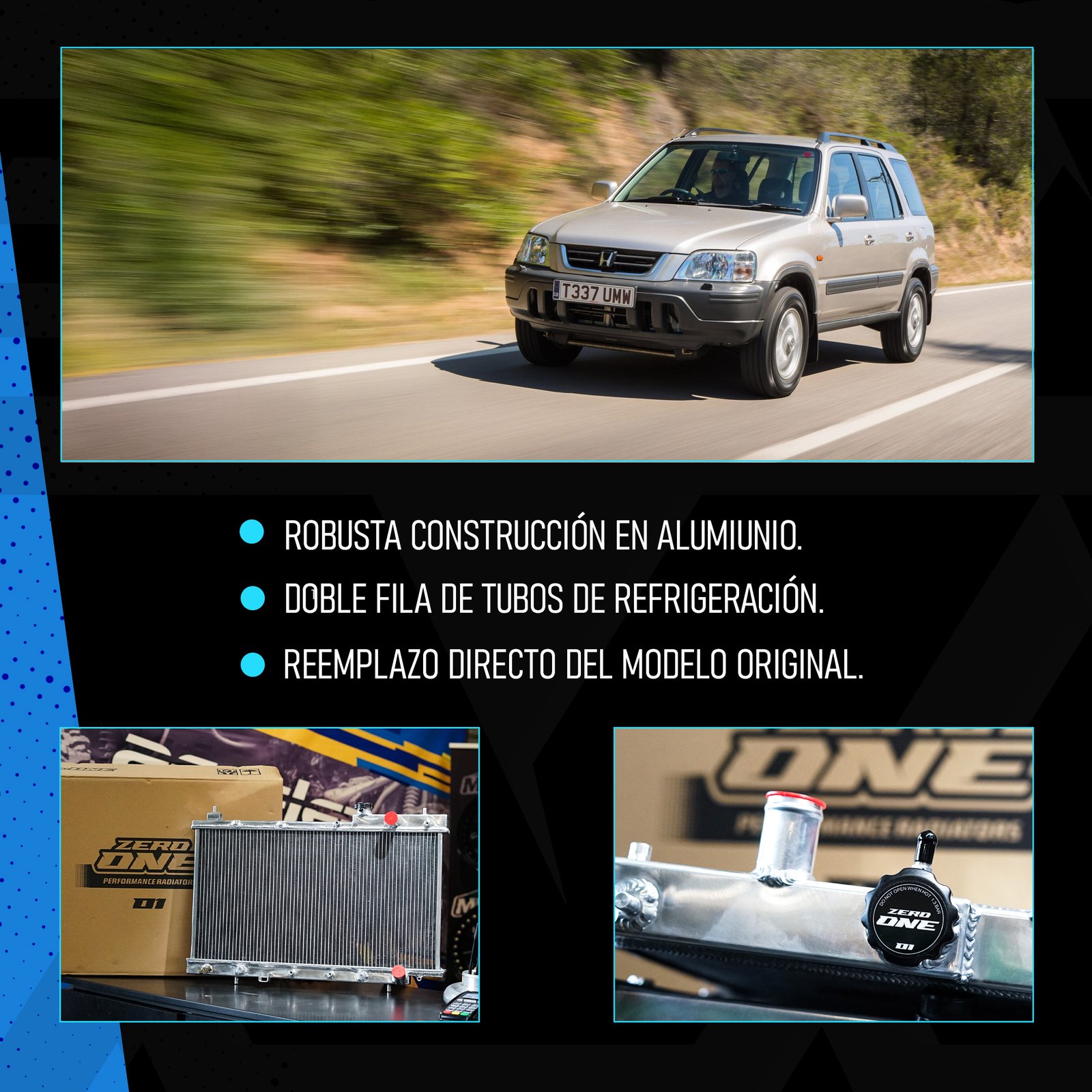 ZEROONE RADIADOR HONDA CRV 97-01 42MM AT - Imagen 2