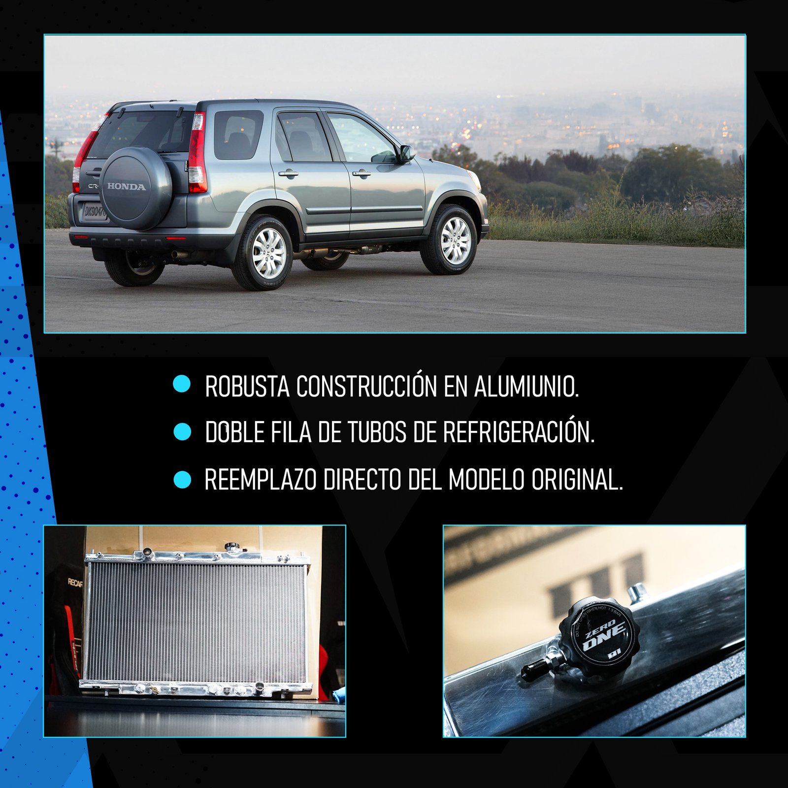 ZEROONE RADIADOR HONDA CRV 02-06 42MM AT - Imagen 2