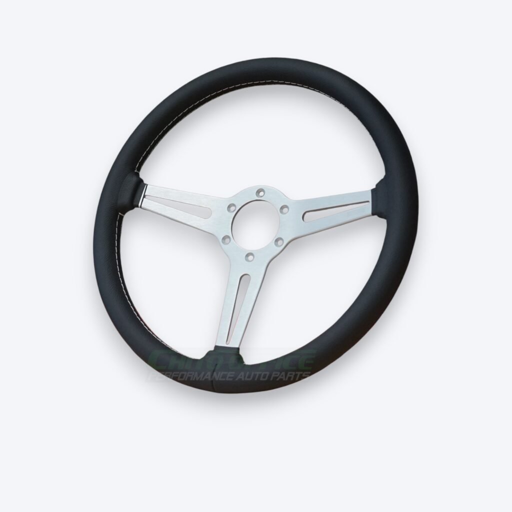 MOMO MANIVEA RETRO PLATA 360MM CUERO NEGRO